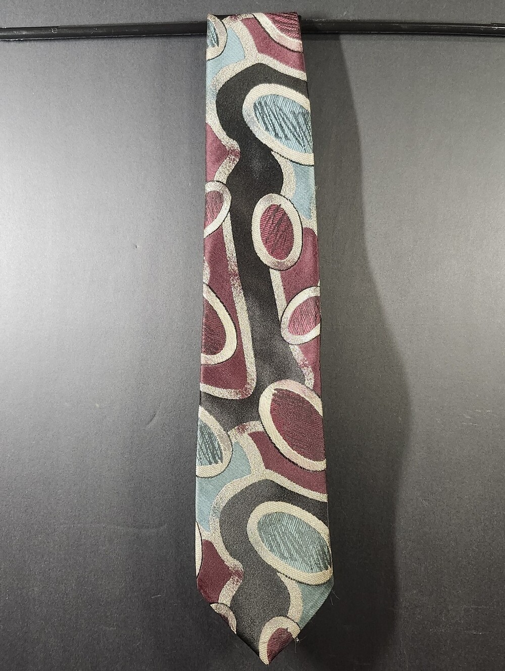 Men's Abstract Pattern Tie in Burgundy, Teal & Black